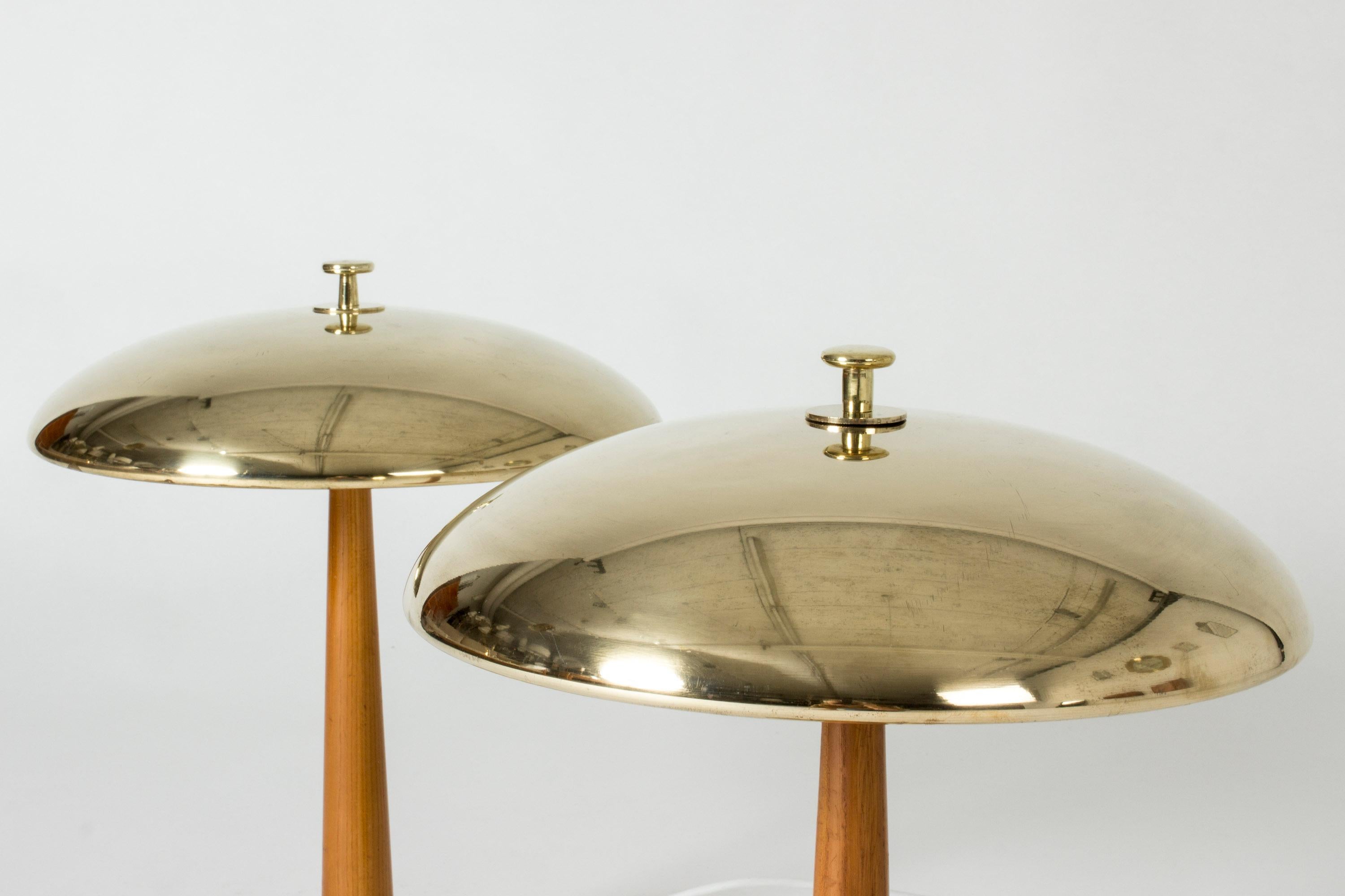 Mid-20th Century Pair of Swedish Modern Brass and Wood Table Lamps from Nordiska Kompaniet