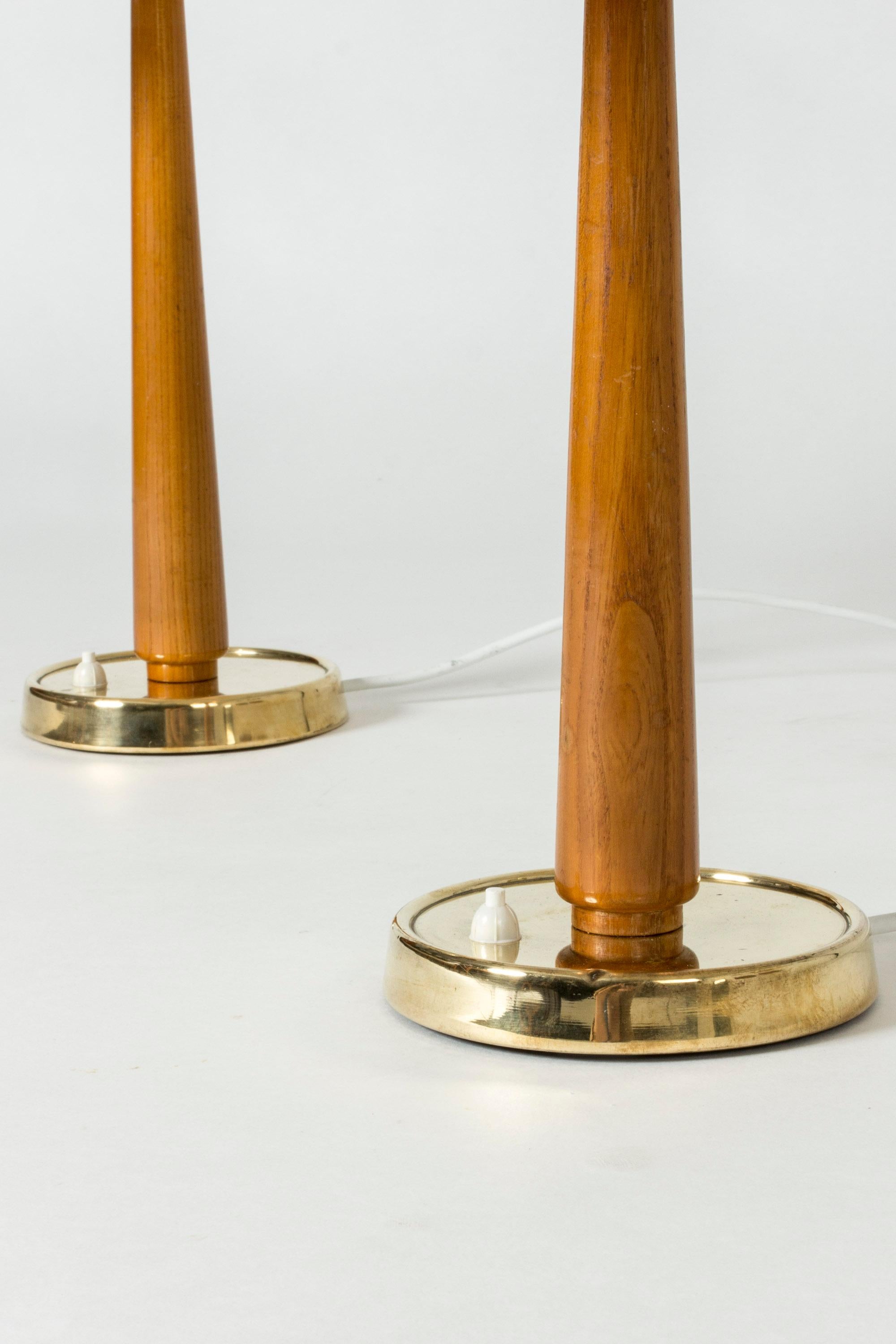 Pair of Swedish Modern Brass and Wood Table Lamps from Nordiska Kompaniet 1