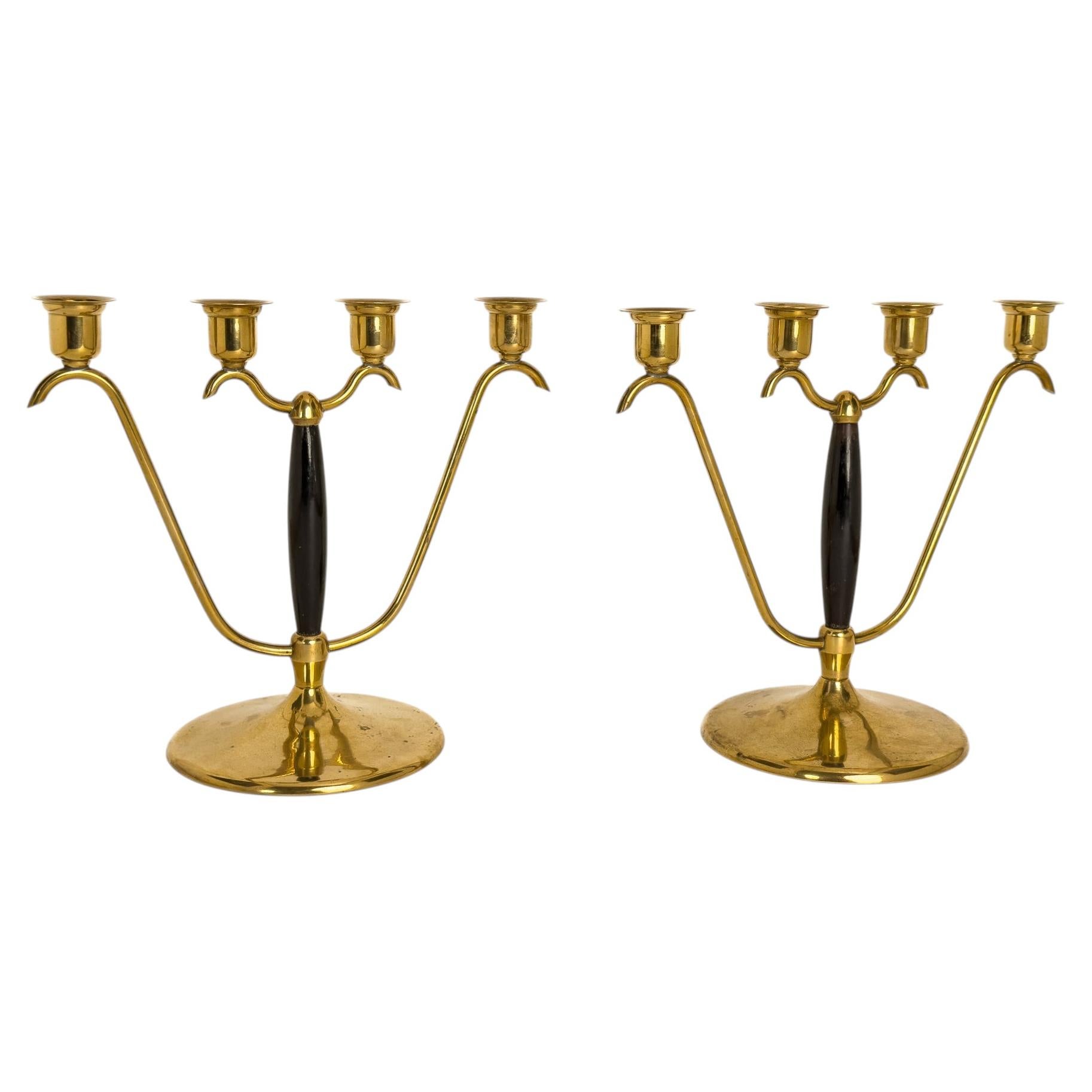 Pair of Swedish Modern Brass Candelabra by O.H. Lagerstedt, Eskilstuna, 1950s For Sale