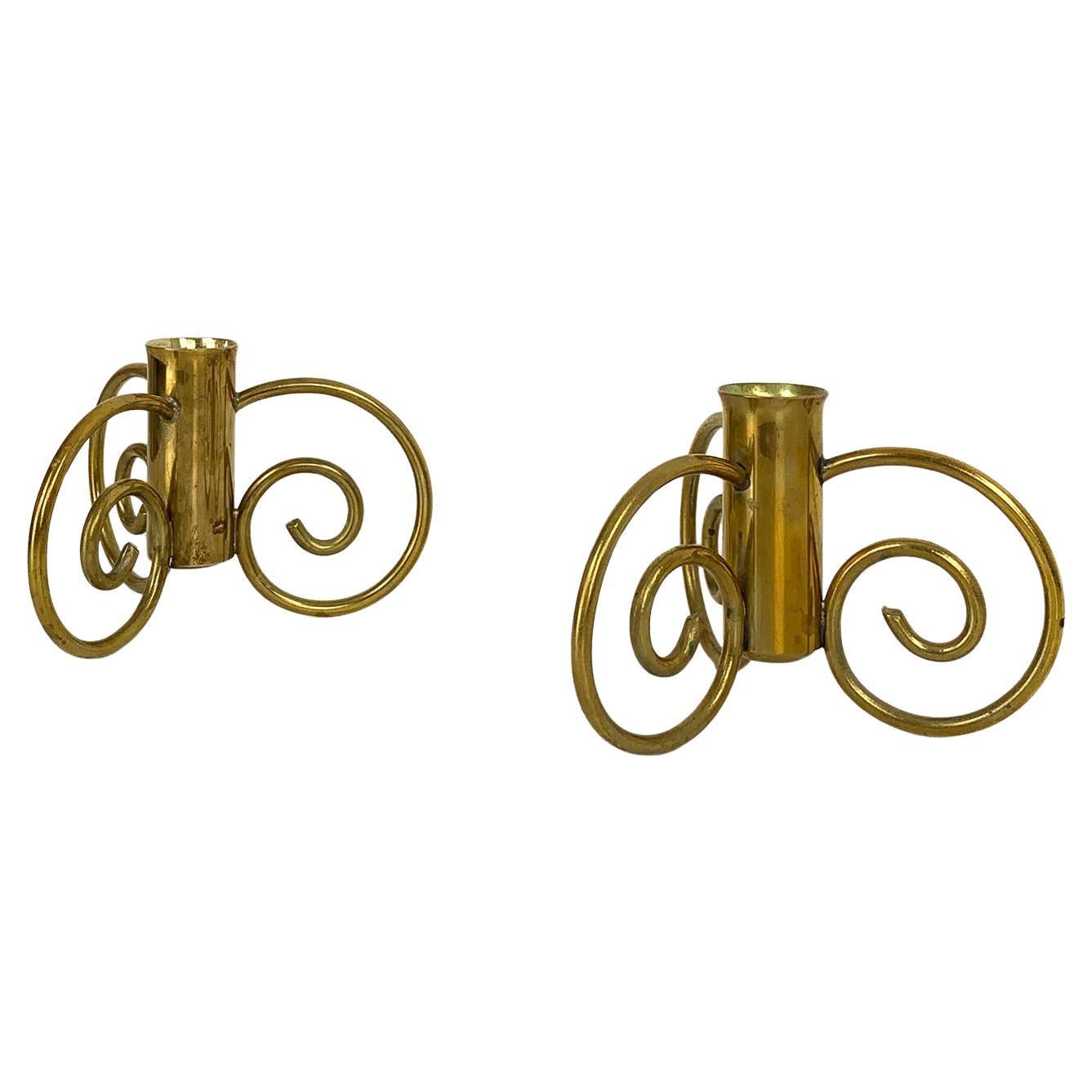 Pair of Swedish Modern Brass candle-sticks Lars Holmström for Svenskt Tenn, 1950