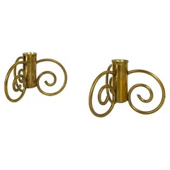 Pair of Swedish Modern Brass candle-sticks Lars Holmström for Svenskt Tenn, 1950