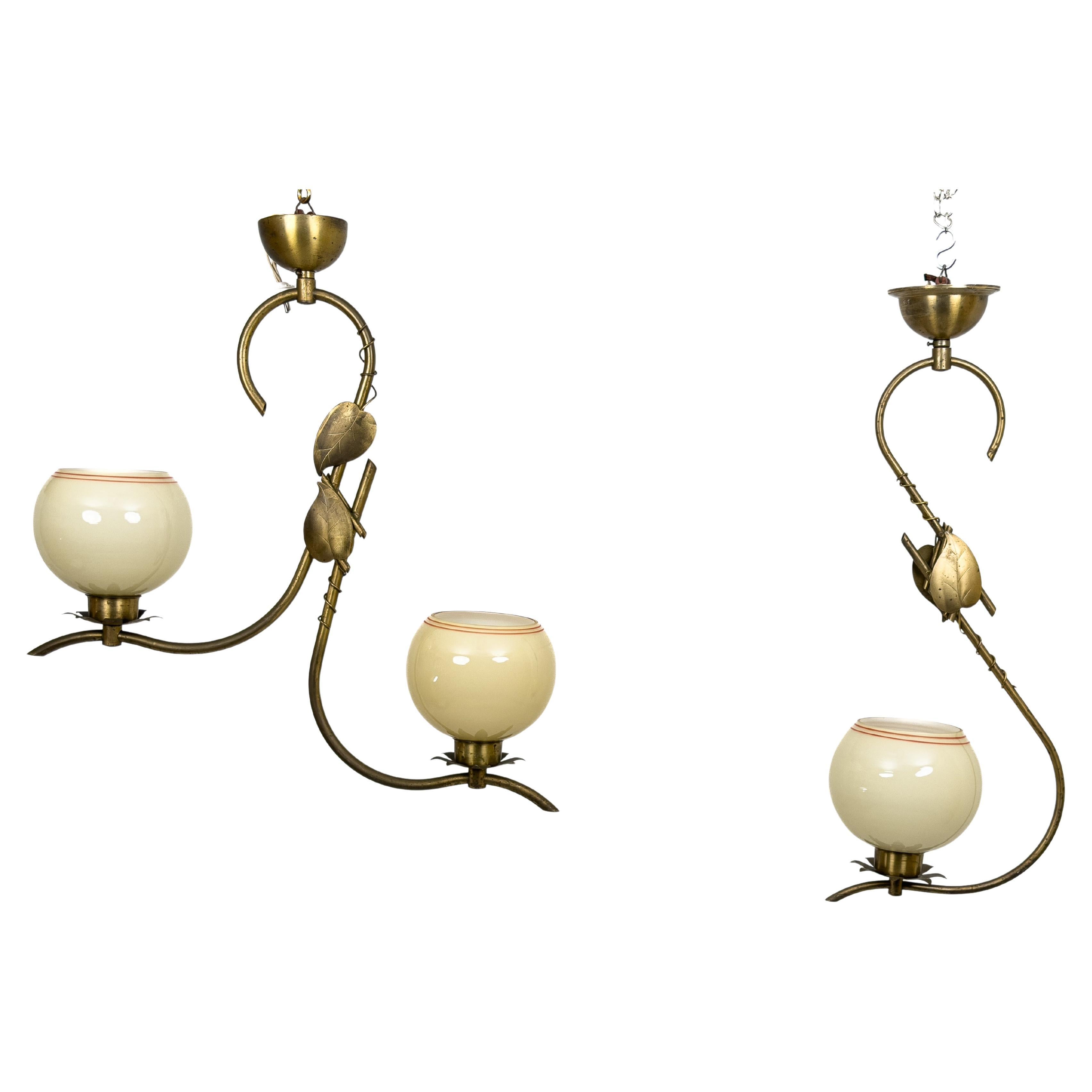 Pair of Swedish Modern Brass Pendant Lamps with Organic Leaf Motif, Sweden