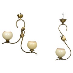 Pair of Swedish Modern Brass Pendant Lamps with Organic Leaf Motif, Sweden
