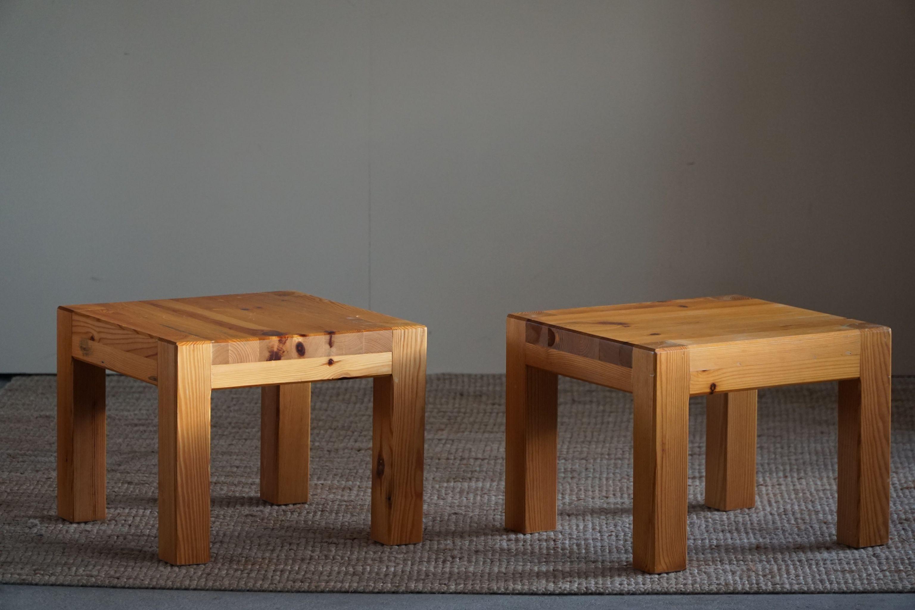 Pair of Swedish Modern Brutalist Side Tables in Pine, by Sven Larsson, 1970s 8