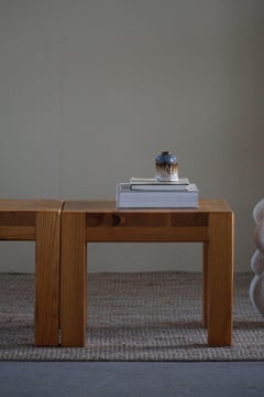Pair of Swedish Modern Brutalist Side Tables in Pine, by Sven Larsson, 1970s