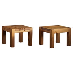 Pair of Swedish Modern Brutalist Side Tables in Pine, by Sven Larsson, 1970s