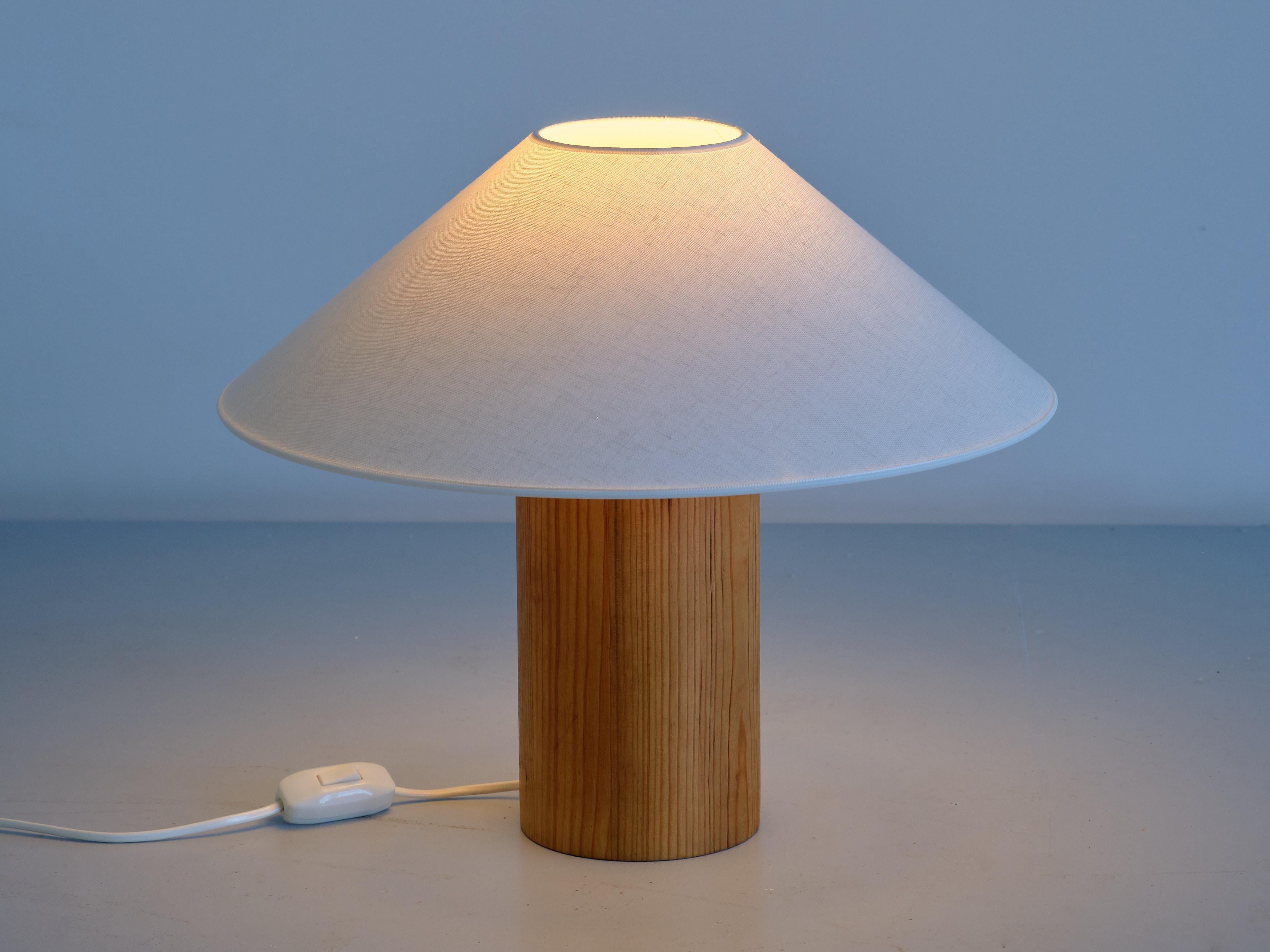 Pair of Swedish Modern Cylinder Shaped Table Lamps in Solid Pine Wood, 1960s 5