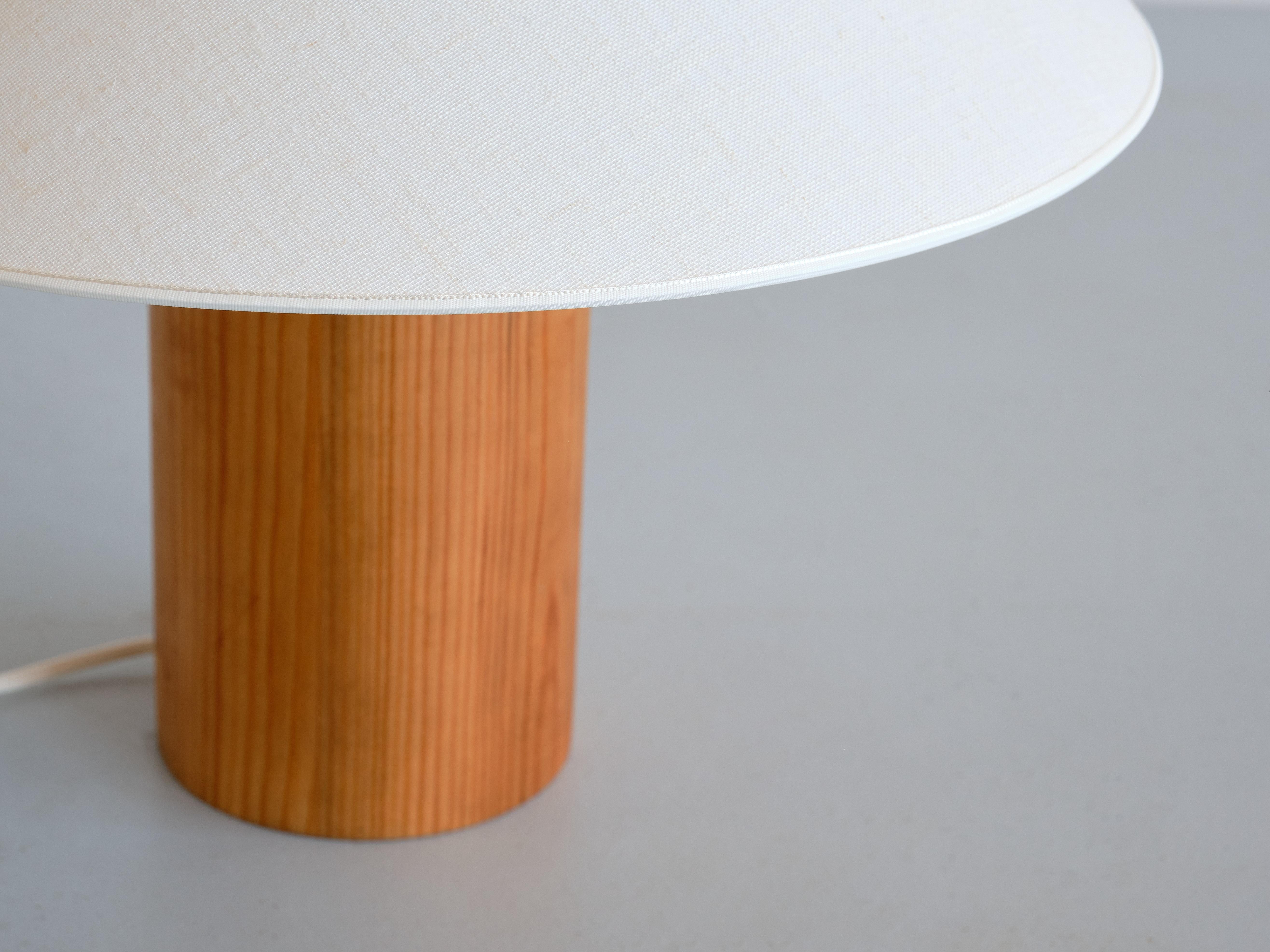 Pair of Swedish Modern Cylinder Shaped Table Lamps in Solid Pine Wood, 1960s 2