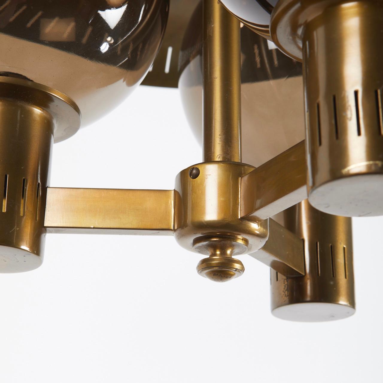 Pair of Swedish Modern Glass and Brass Ceiling Lights In Good Condition For Sale In New York, NY