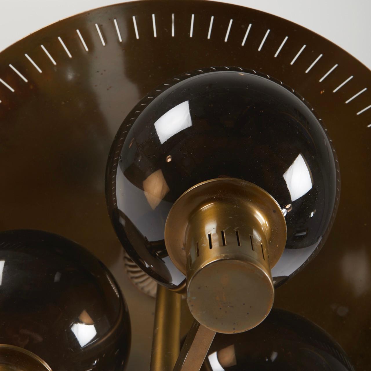 Late 20th Century Pair of Swedish Modern Glass and Brass Ceiling Lights For Sale