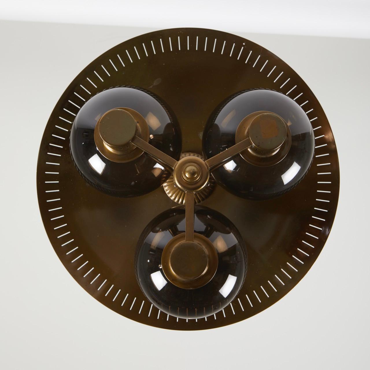 Pair of Swedish Modern Glass and Brass Ceiling Lights For Sale 1