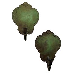 Pair of Swedish Modern Green Patinated Bronze Candle Sconces by GAB, 1930s
