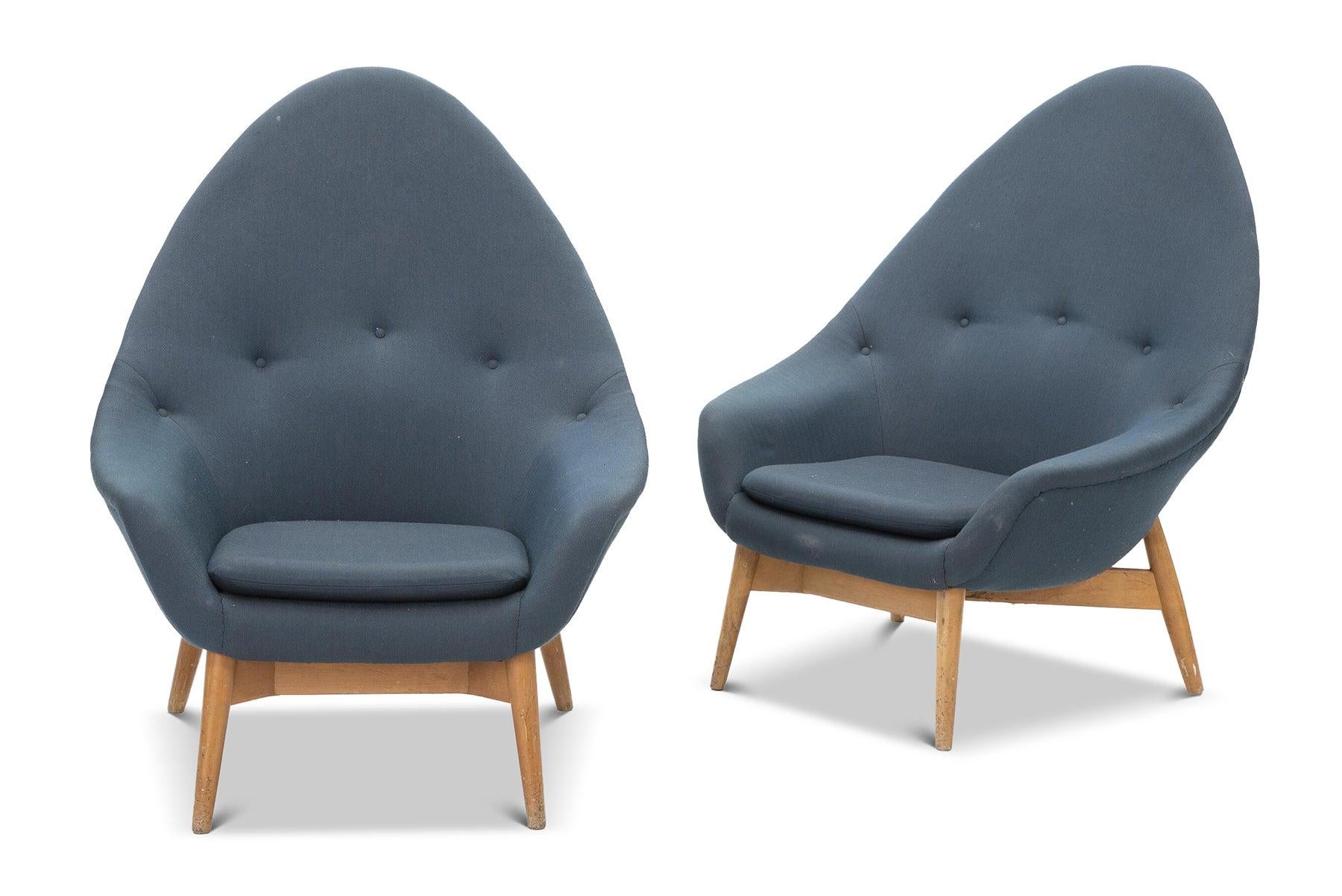 Finnish Pair of Swedish Modern Highback 'Monk' Lounge Chairs by Stockmann Oy
