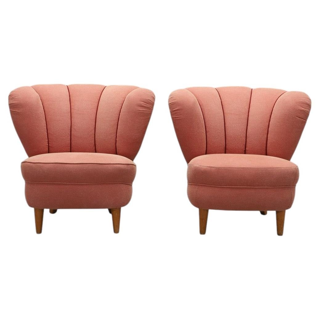 Pair of Swedish Modern Lounge Chairs in Pink Upholstery, circa 1940s–1950s
