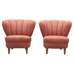 Pair of Swedish Modern Lounge Chairs in Pink Upholstery, circa 1940s–1950s