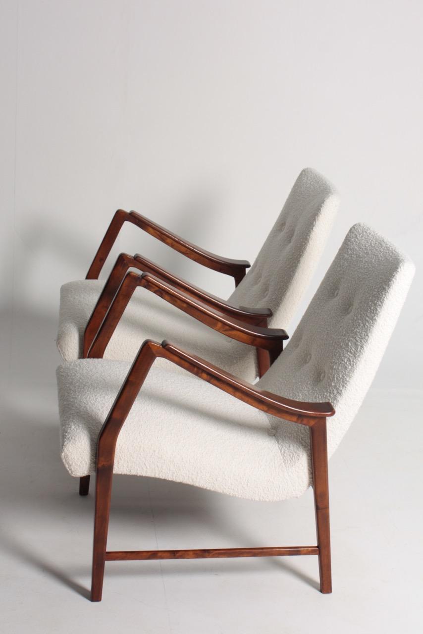 Pair of Swedish Modern Midcentury Lounge Chairs in Boucle, 1950s 4