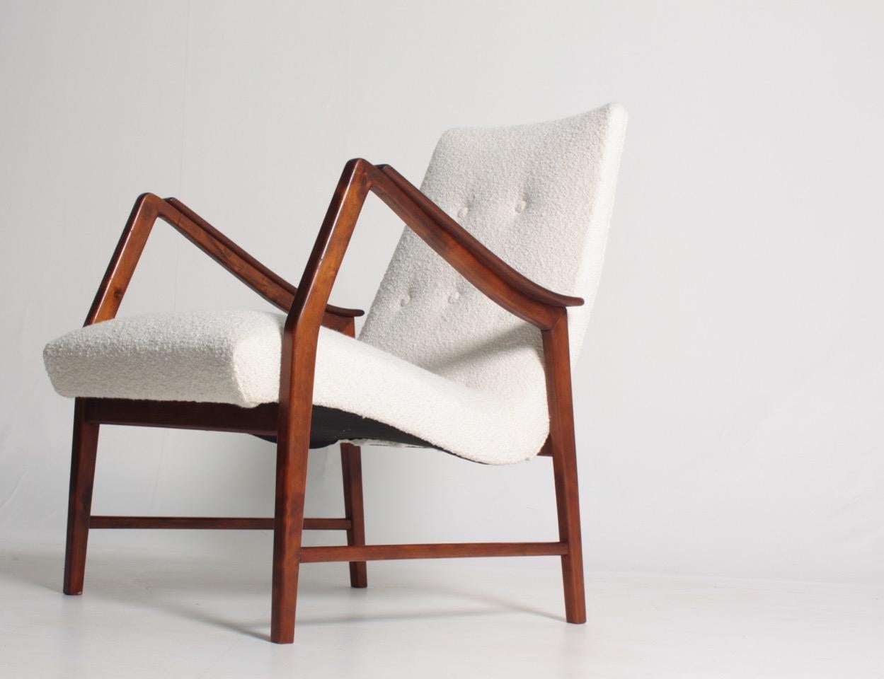 Pair of Swedish Modern Midcentury Lounge Chairs in Boucle, 1950s 6