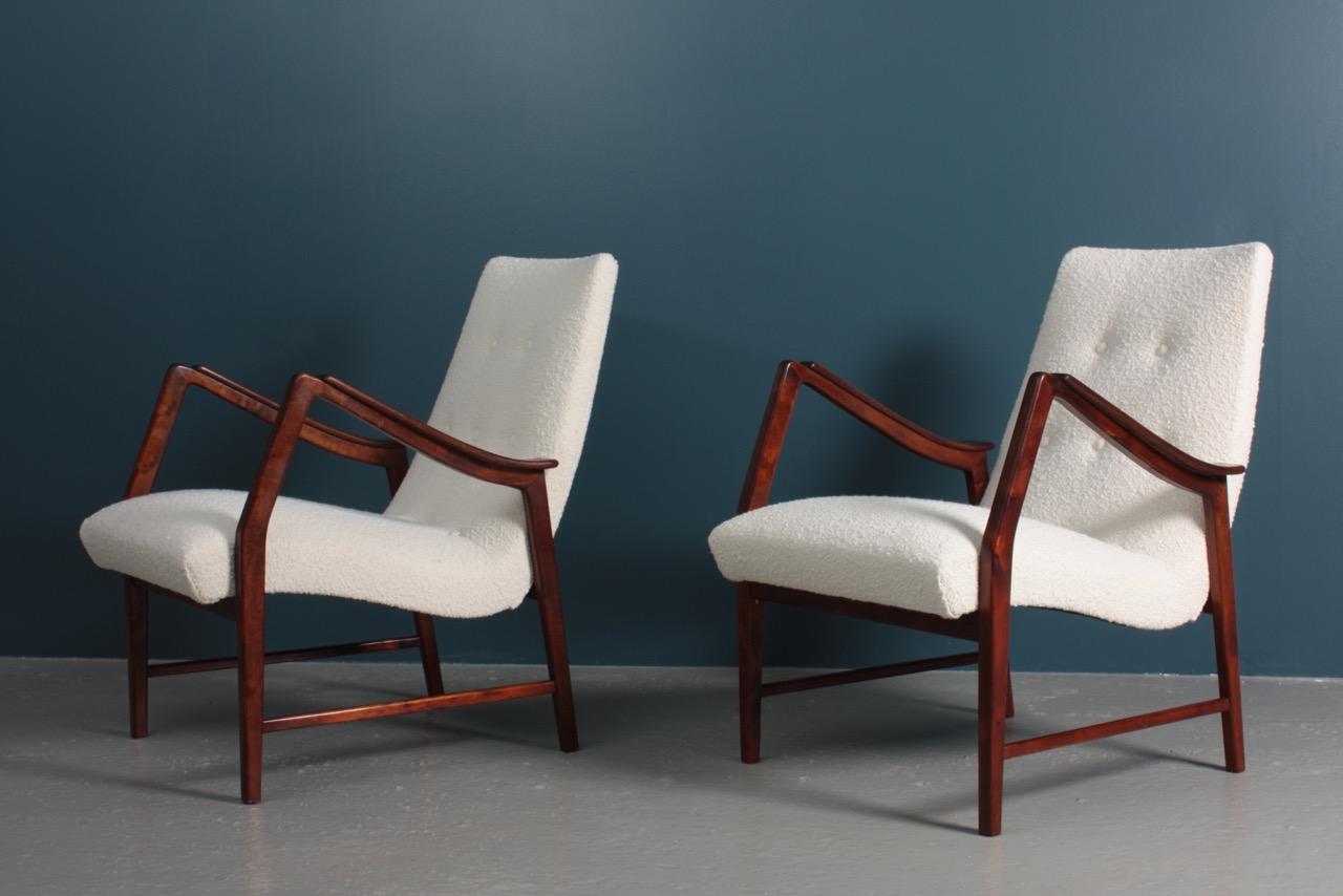 Pair of Swedish Modern Midcentury Lounge Chairs in Boucle, 1950s 1