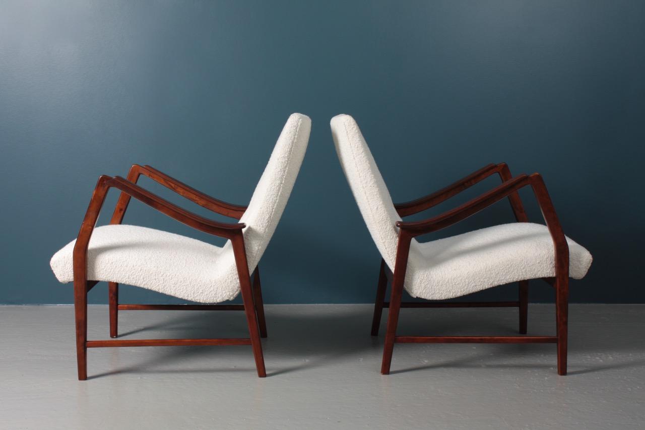 Pair of Swedish Modern Midcentury Lounge Chairs in Boucle, 1950s 2