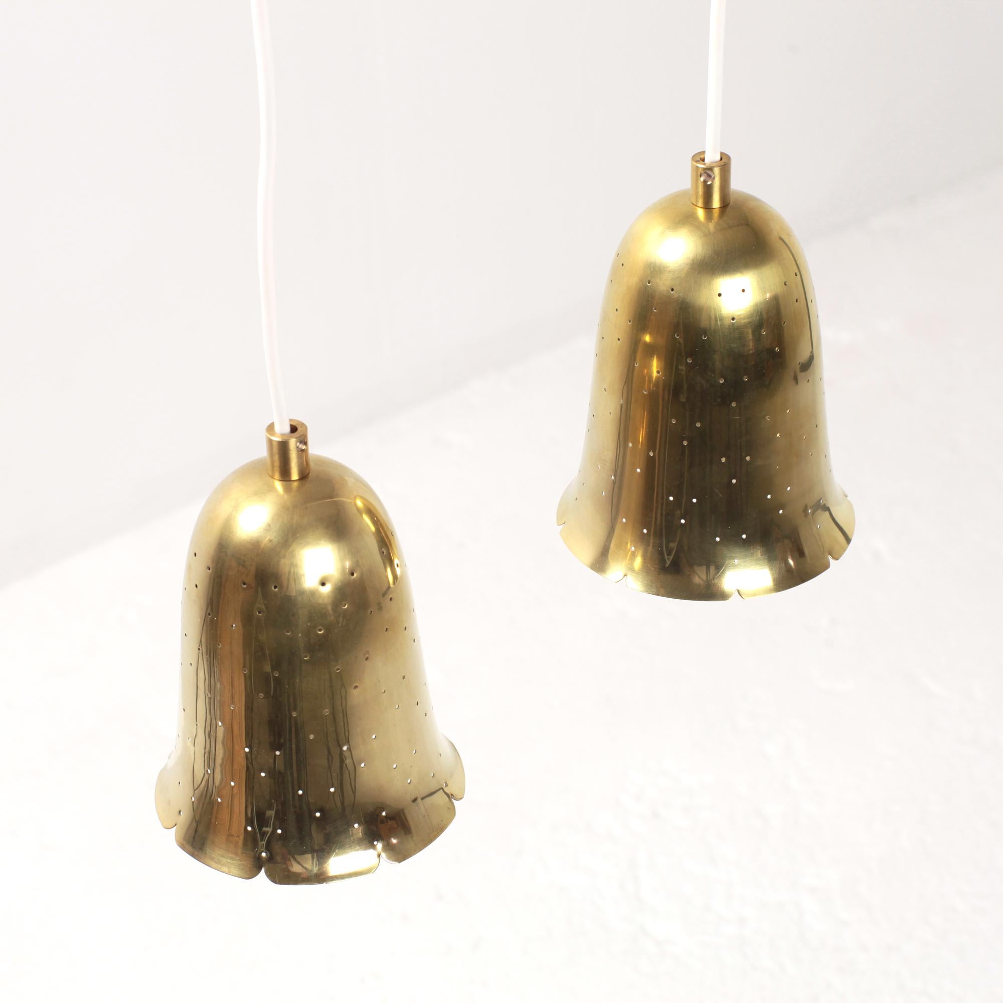 Pair of Swedish Modern Perforated Brass Pendants By Boréns Sweden, 1950s 5