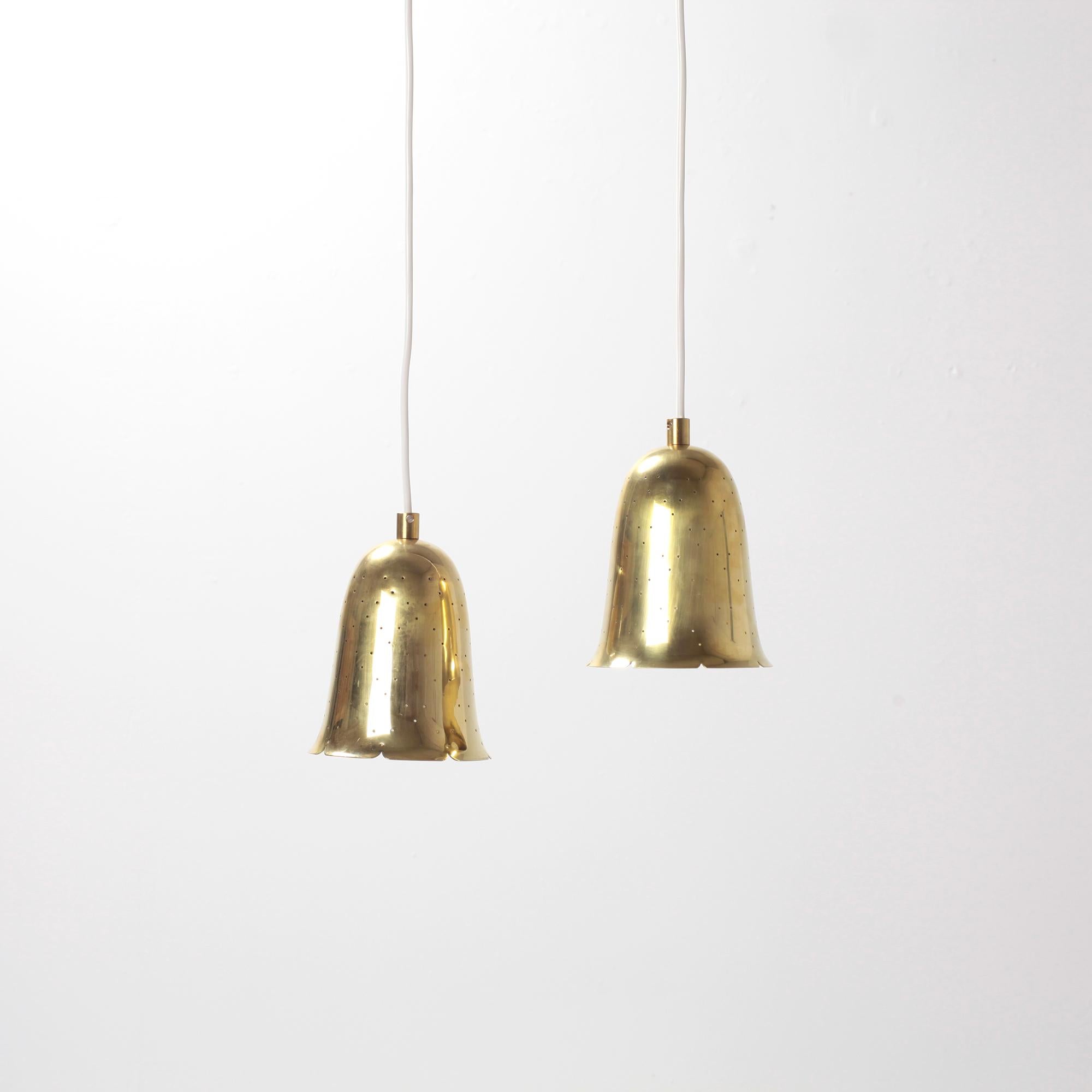 Pair of Swedish Modern Perforated Brass Pendants By Boréns Sweden, 1950s In Good Condition In Saint  Ouen, FR
