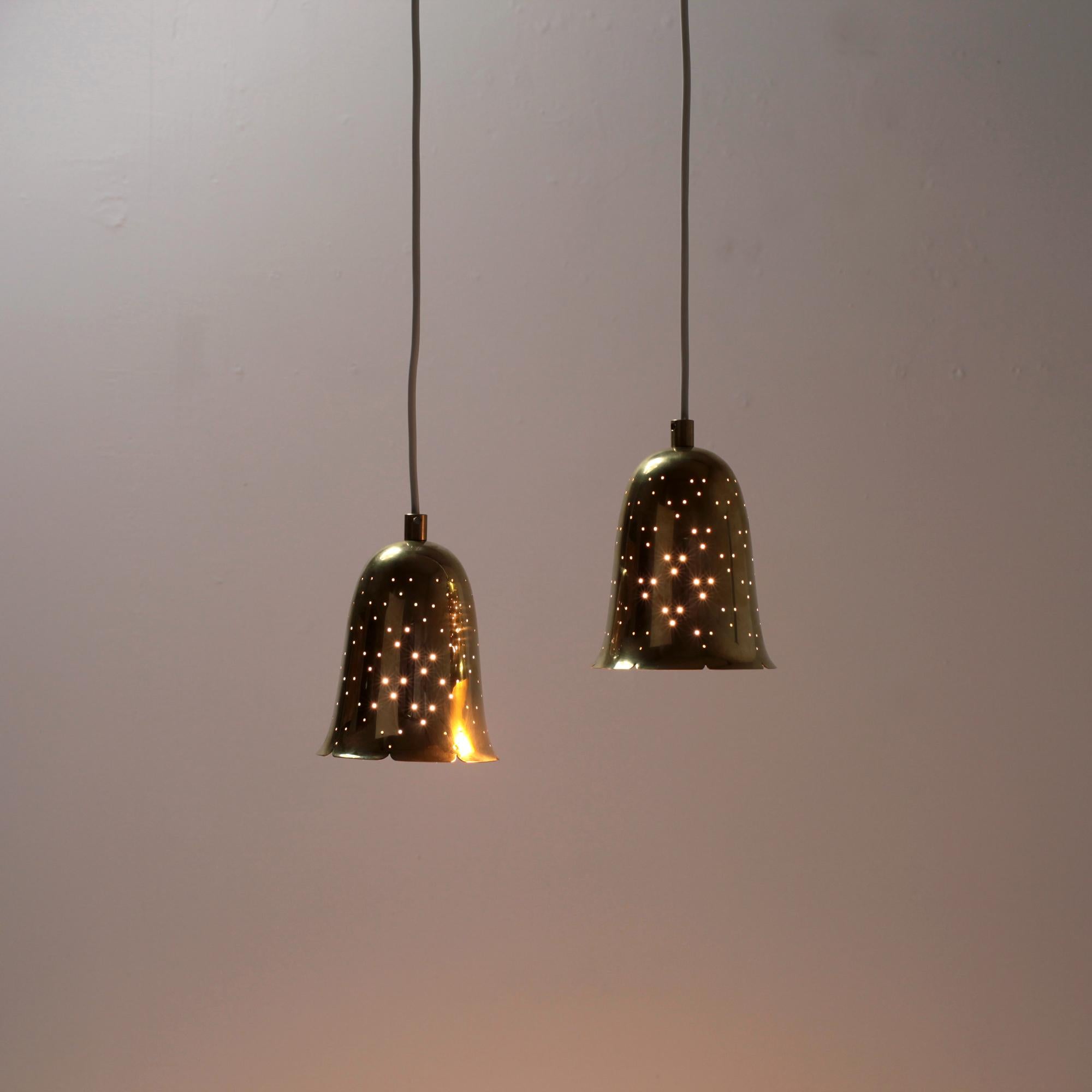 20th Century Pair of Swedish Modern Perforated Brass Pendants By Boréns Sweden, 1950s