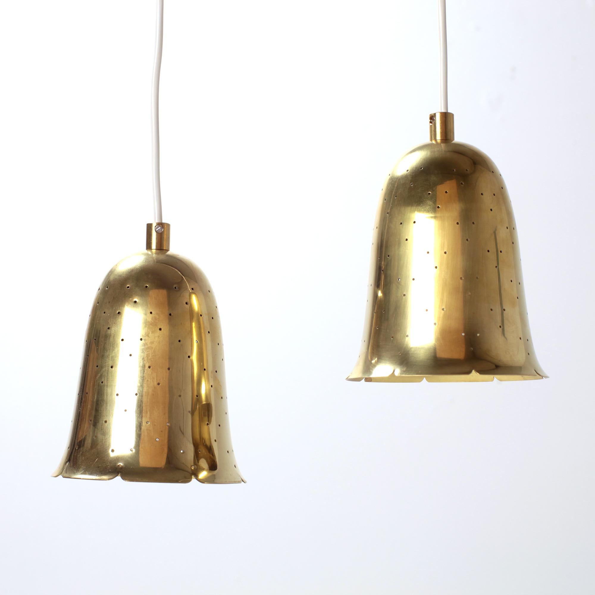 Pair of Swedish Modern Perforated Brass Pendants By Boréns Sweden, 1950s 1
