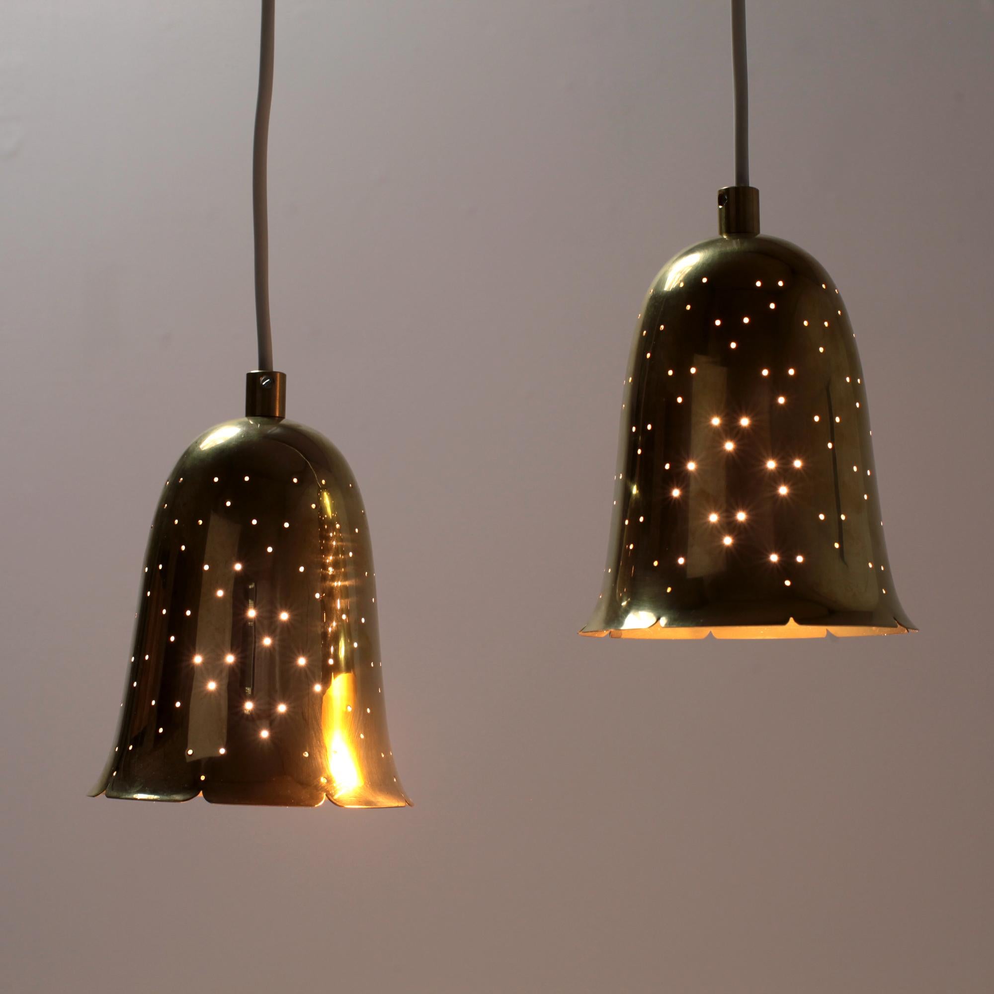 Pair of Swedish Modern Perforated Brass Pendants By Boréns Sweden, 1950s 2