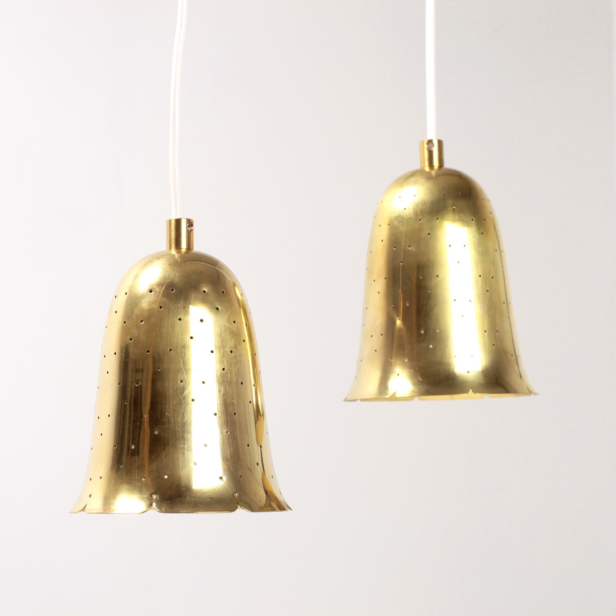 Pair of Swedish Modern Perforated Brass Pendants By Boréns Sweden, 1950s 3