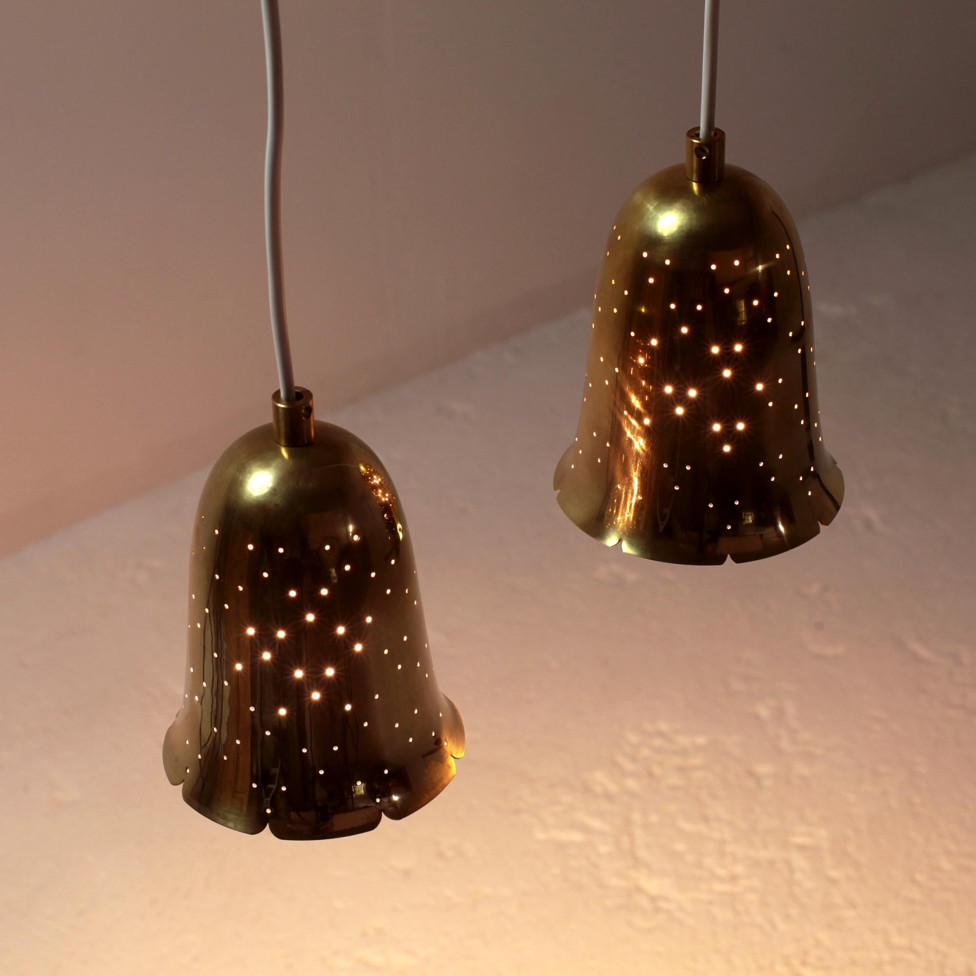 Pair of Swedish Modern Perforated Brass Pendants By Boréns Sweden, 1950s 4