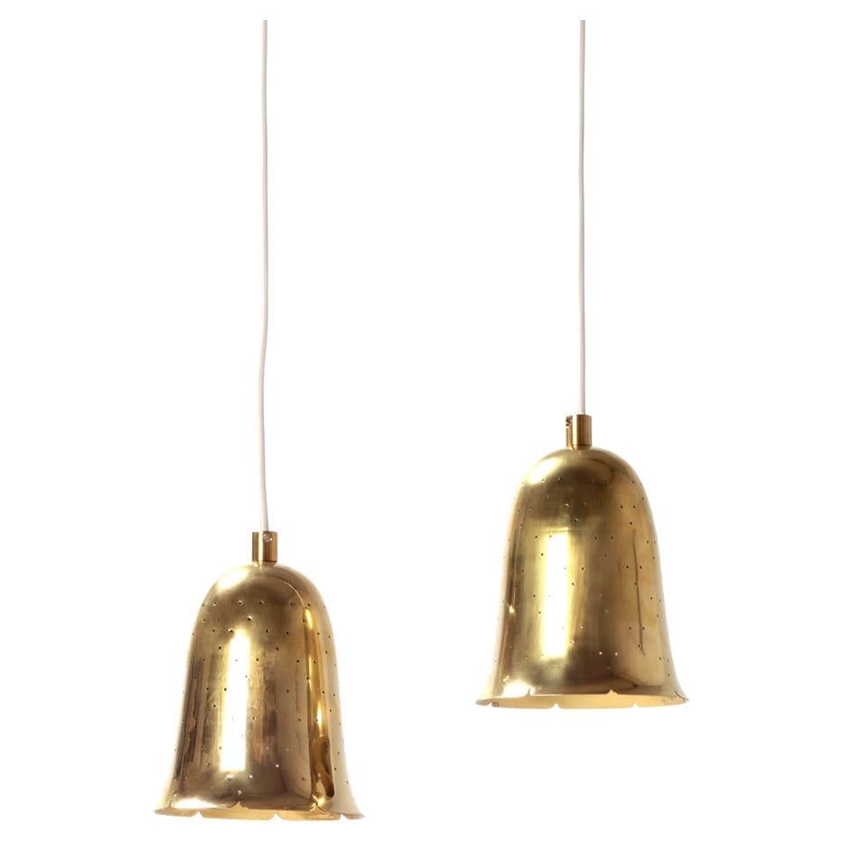 Pair of Swedish Modern Perforated Brass Pendants By Boréns Sweden, 1950s