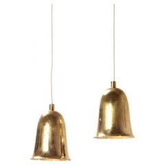 Vintage Pair of Swedish Modern Perforated Brass Pendants By Boréns Sweden, 1950s