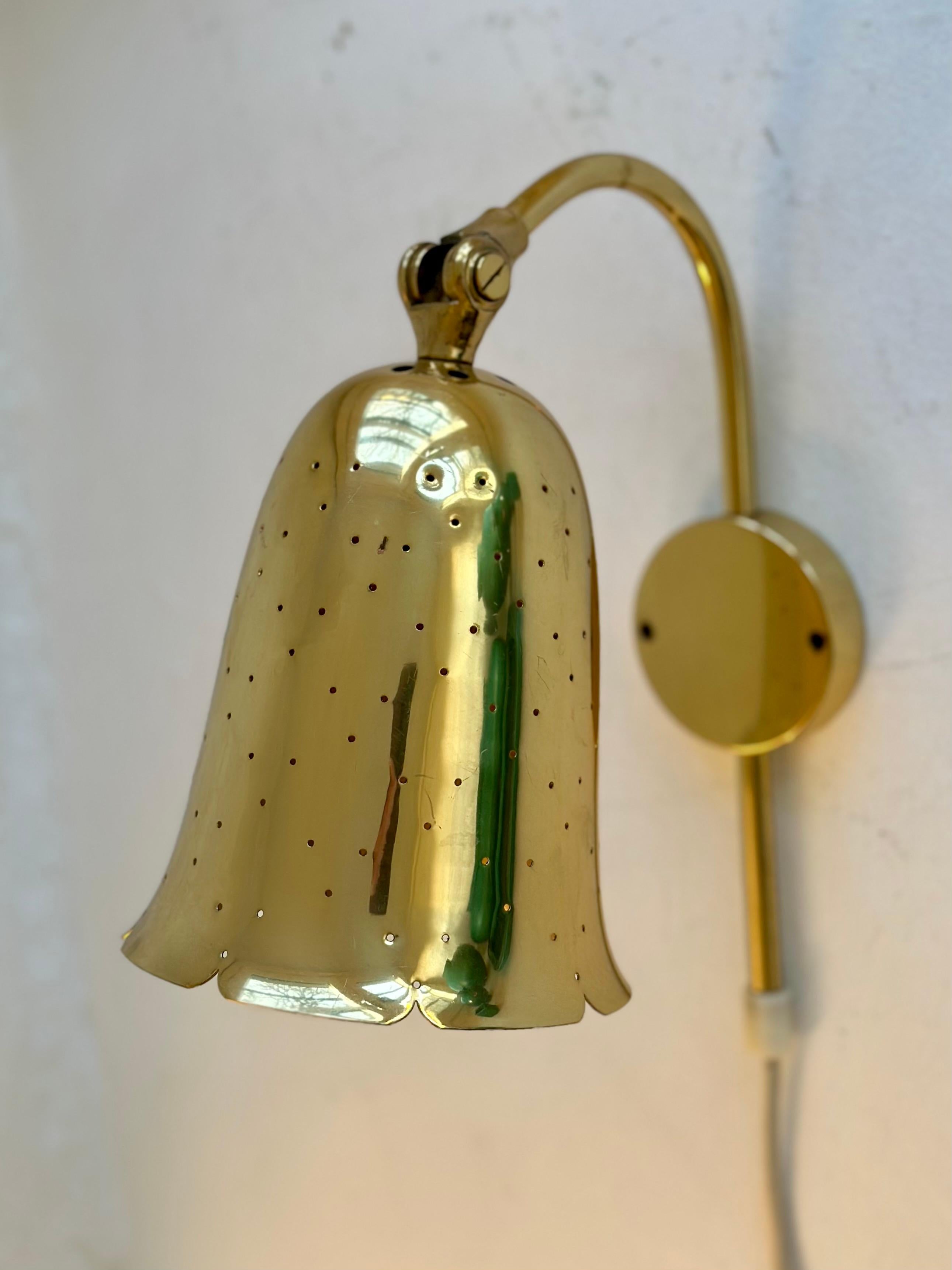 Pair of Swedish Modern Perforated Brass Wall Lights, Boréns, Sweden, 1950s 5