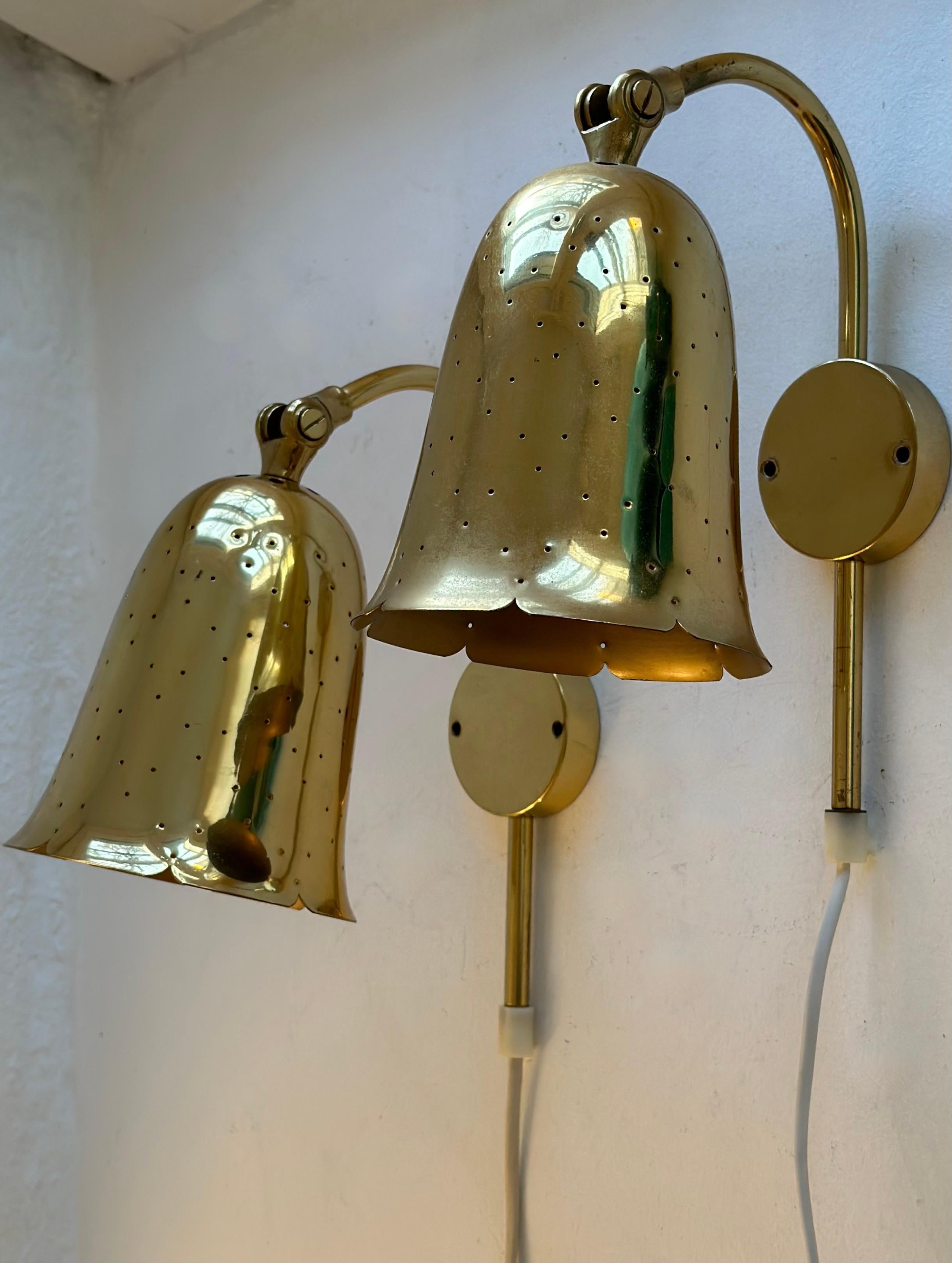 Pair of Swedish Modern Perforated Brass Wall Lights, Boréns, Sweden, 1950s 6