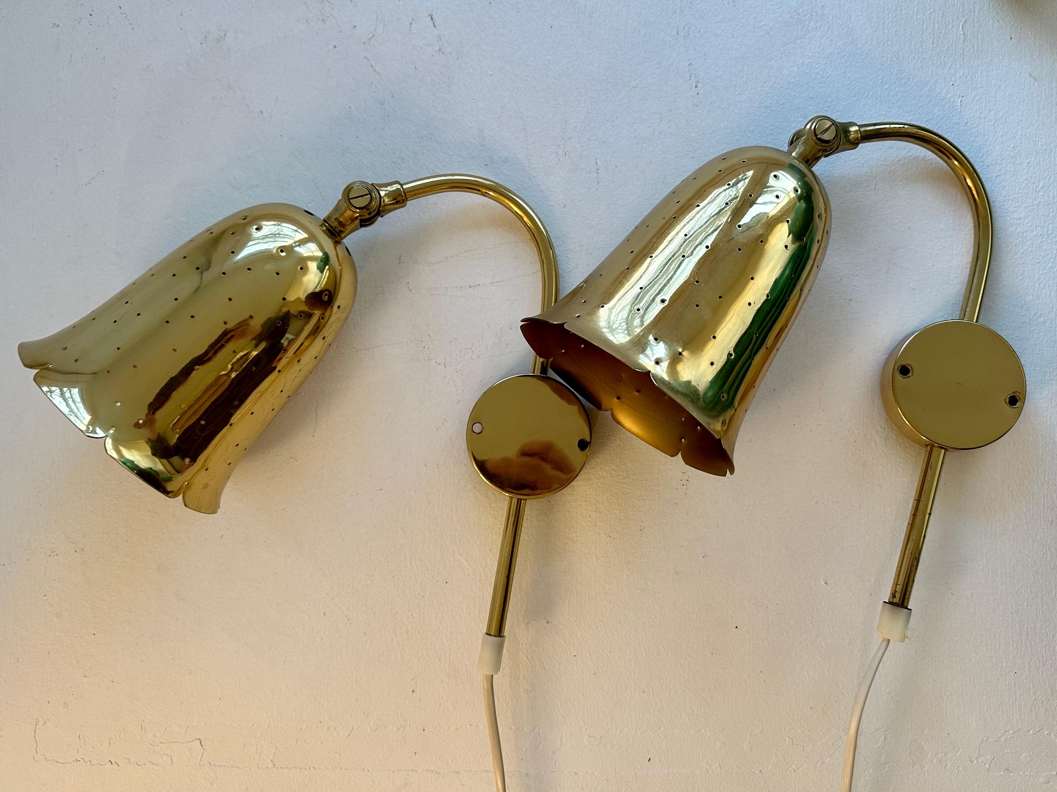 Pair of Swedish Modern Perforated Brass Wall Lights, Boréns, Sweden, 1950s 7