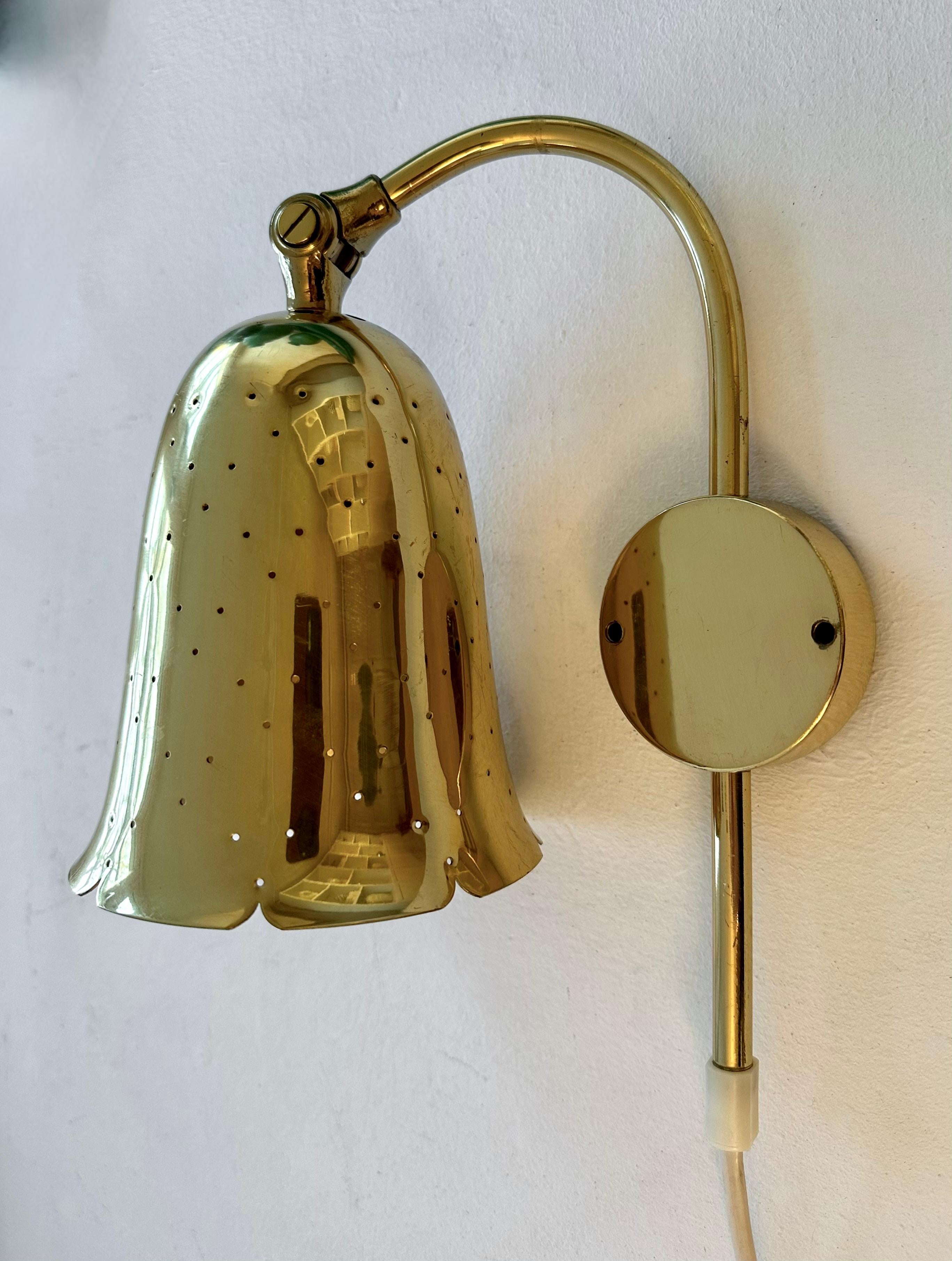 Pair of Swedish Modern Perforated Brass Wall Lights, Boréns, Sweden, 1950s 1