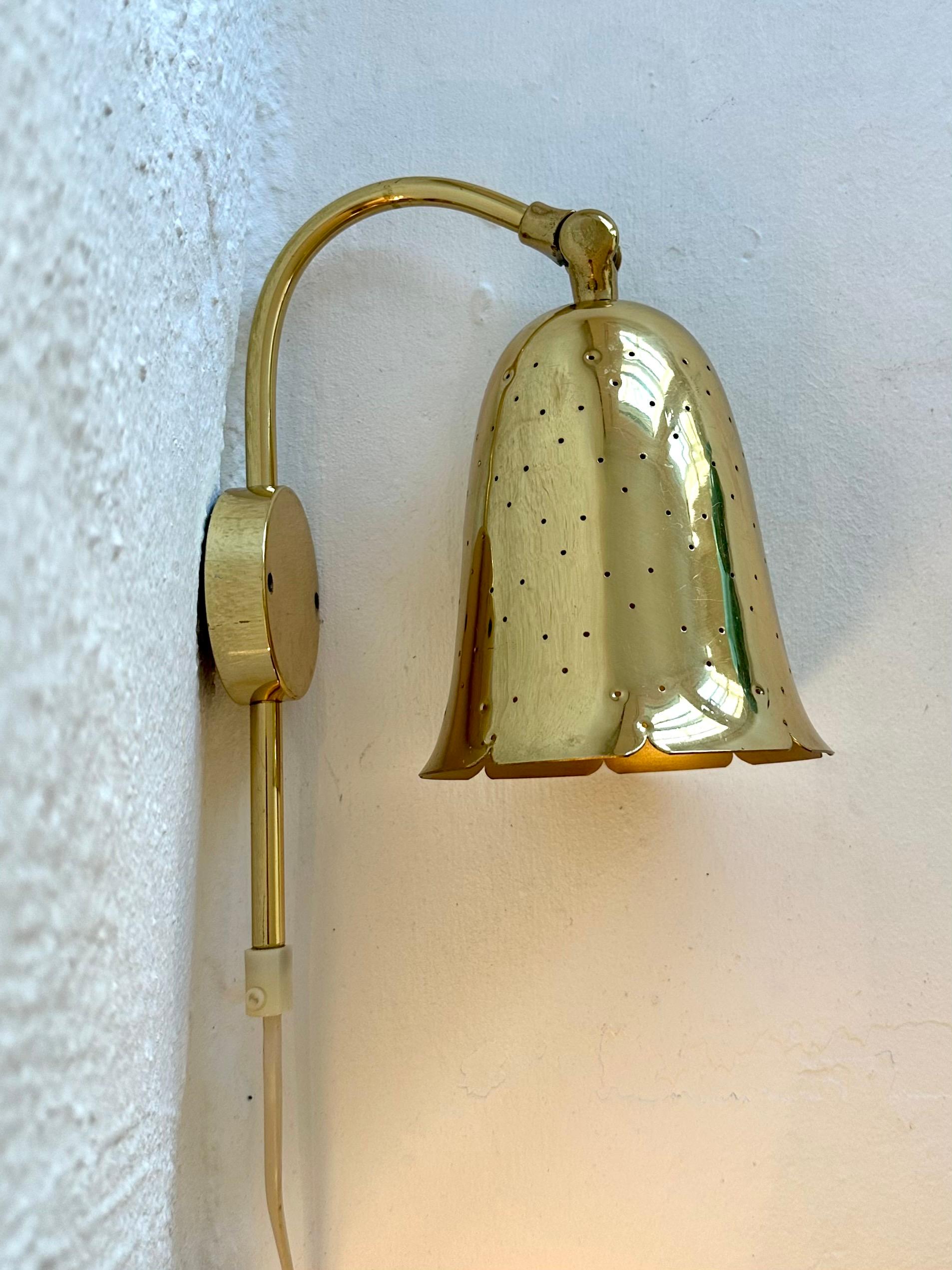Pair of Swedish Modern Perforated Brass Wall Lights, Boréns, Sweden, 1950s 3