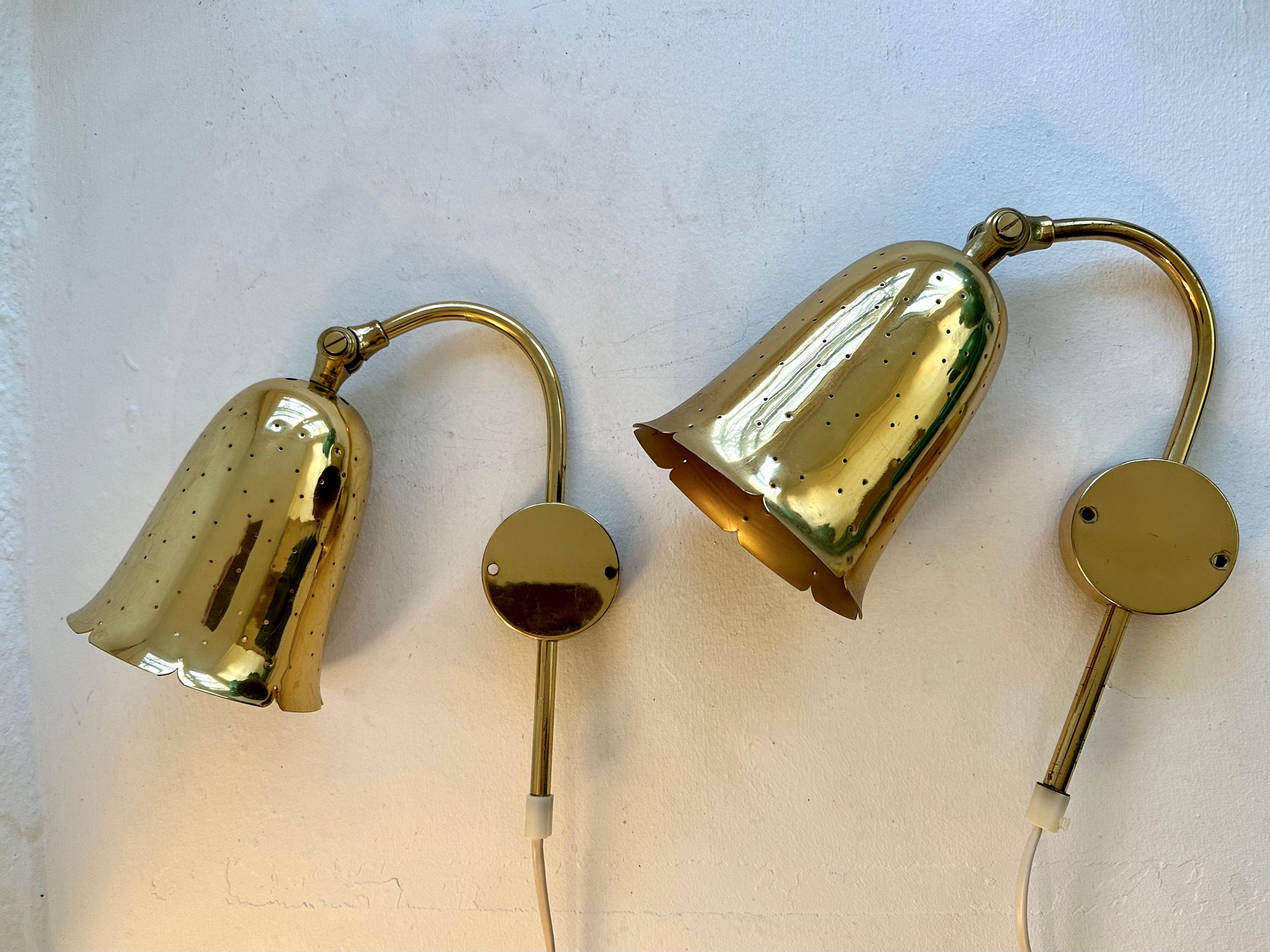 Pair of Swedish Modern Perforated Brass Wall Lights, Boréns, Sweden, 1950s 4