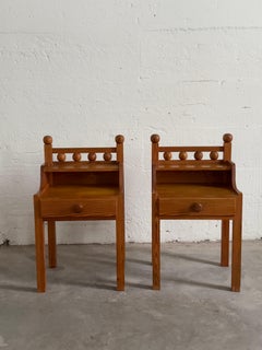Pair of Swedish Modern Pine Bedside Tables, Mid 20th Century