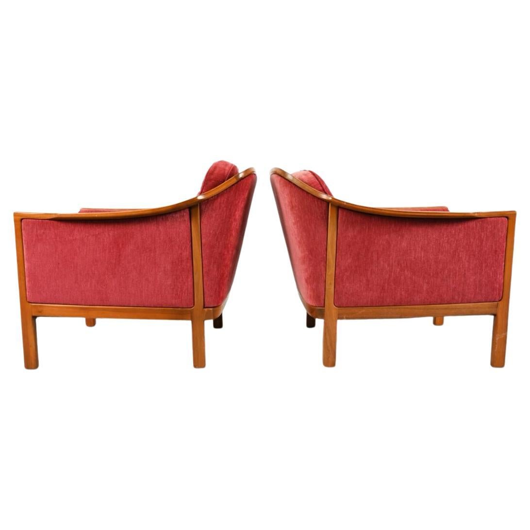 Mid-20th Century Pair of Swedish modern sculpted teak lounge chairs with upholstery  For Sale
