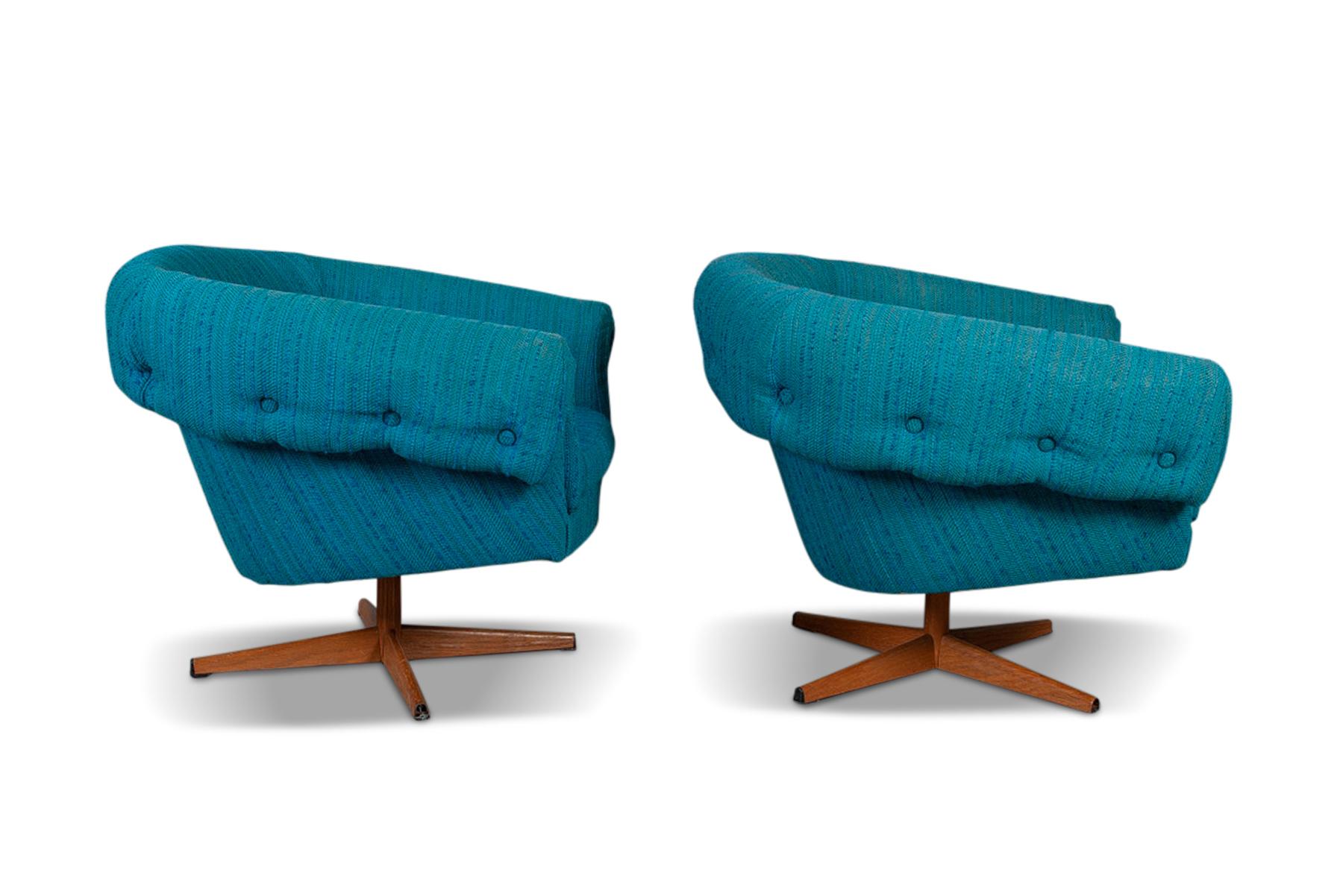 Other Pair of Swedish Modern Swivel Chairs in Original Blue Wool