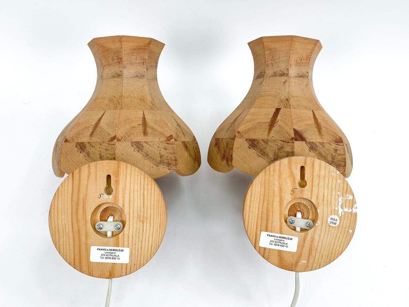 Pair of Swedish Modern Turned Pine Sconces For Sale 5