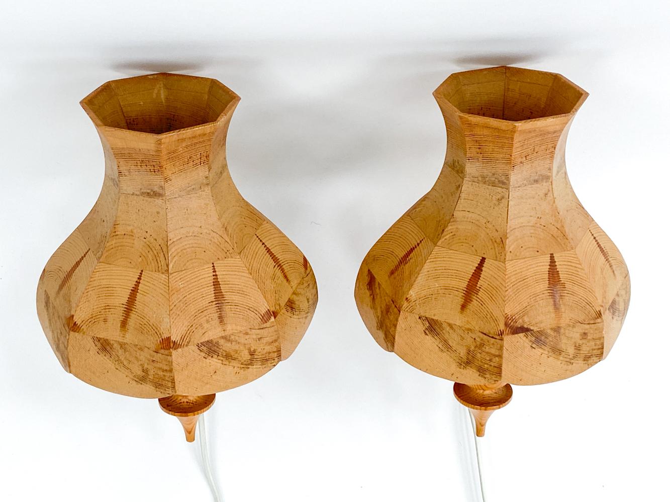 Pair of Swedish Modern Turned Pine Sconces In Good Condition For Sale In Norwalk, CT