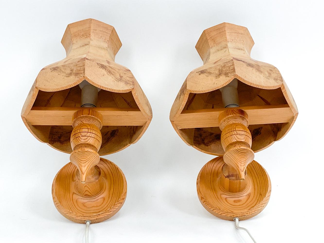 20th Century Pair of Swedish Modern Turned Pine Sconces For Sale