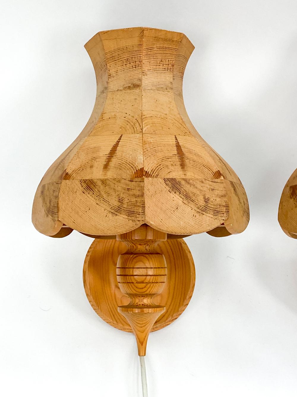 Pair of Swedish Modern Turned Pine Sconces For Sale 1