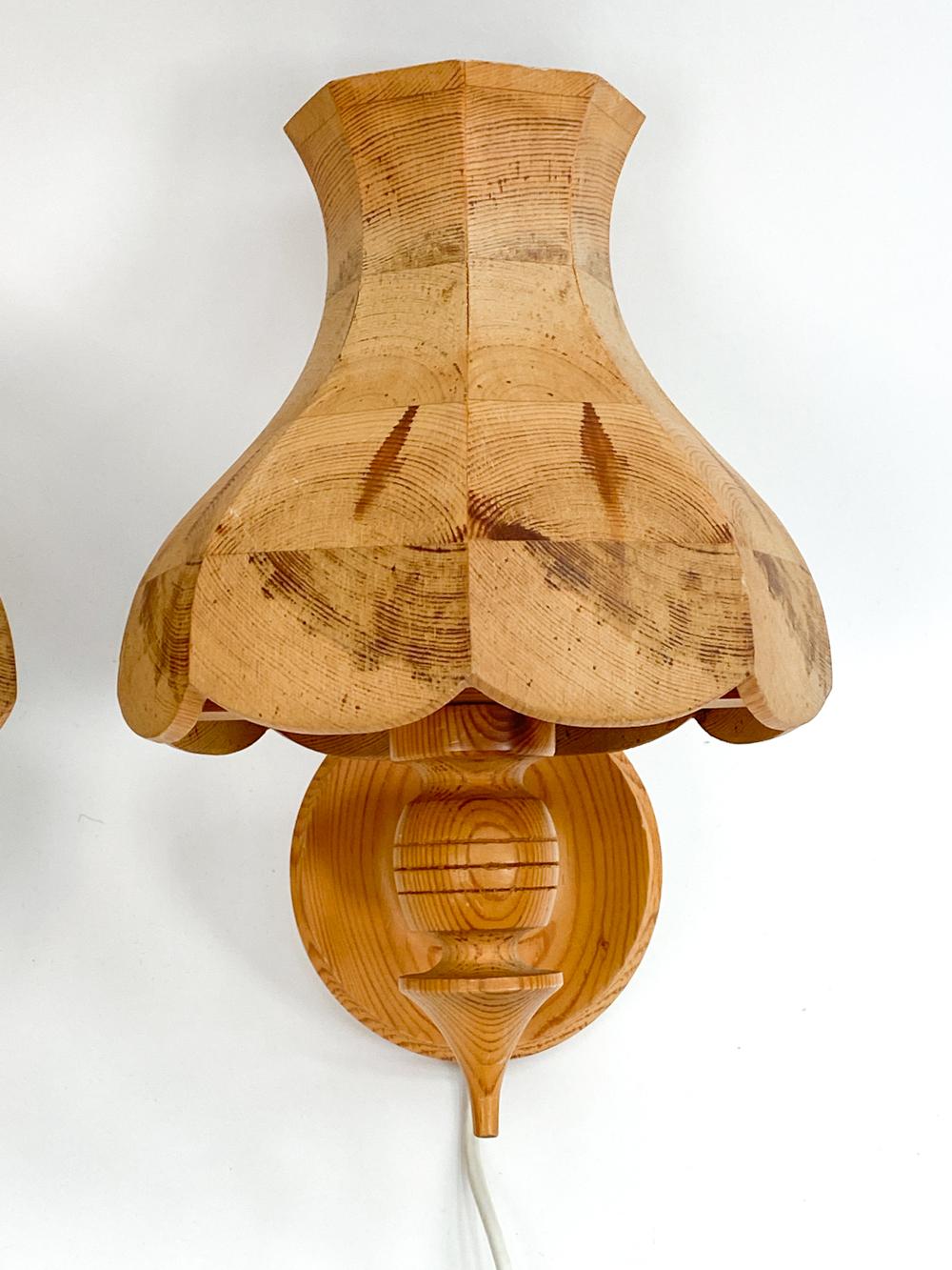 Pair of Swedish Modern Turned Pine Sconces For Sale 2