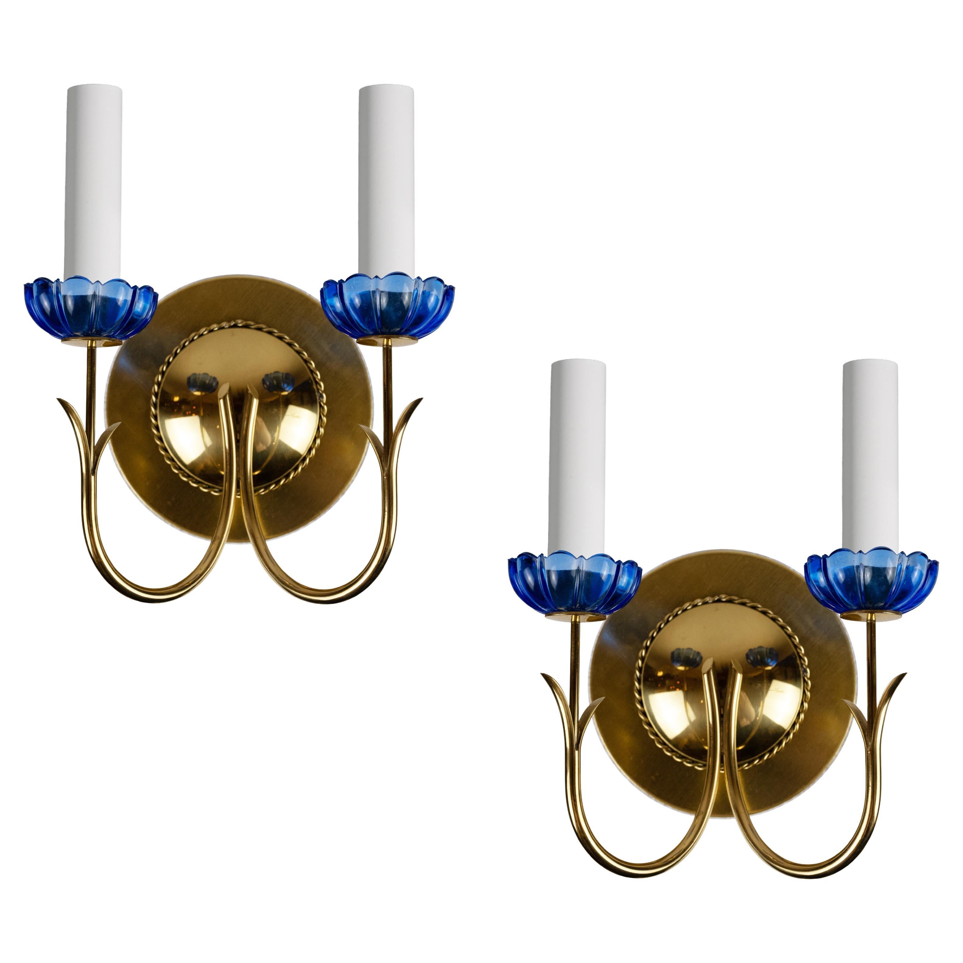Pair of Swedish Modern Two-Light Sconces im Angebot