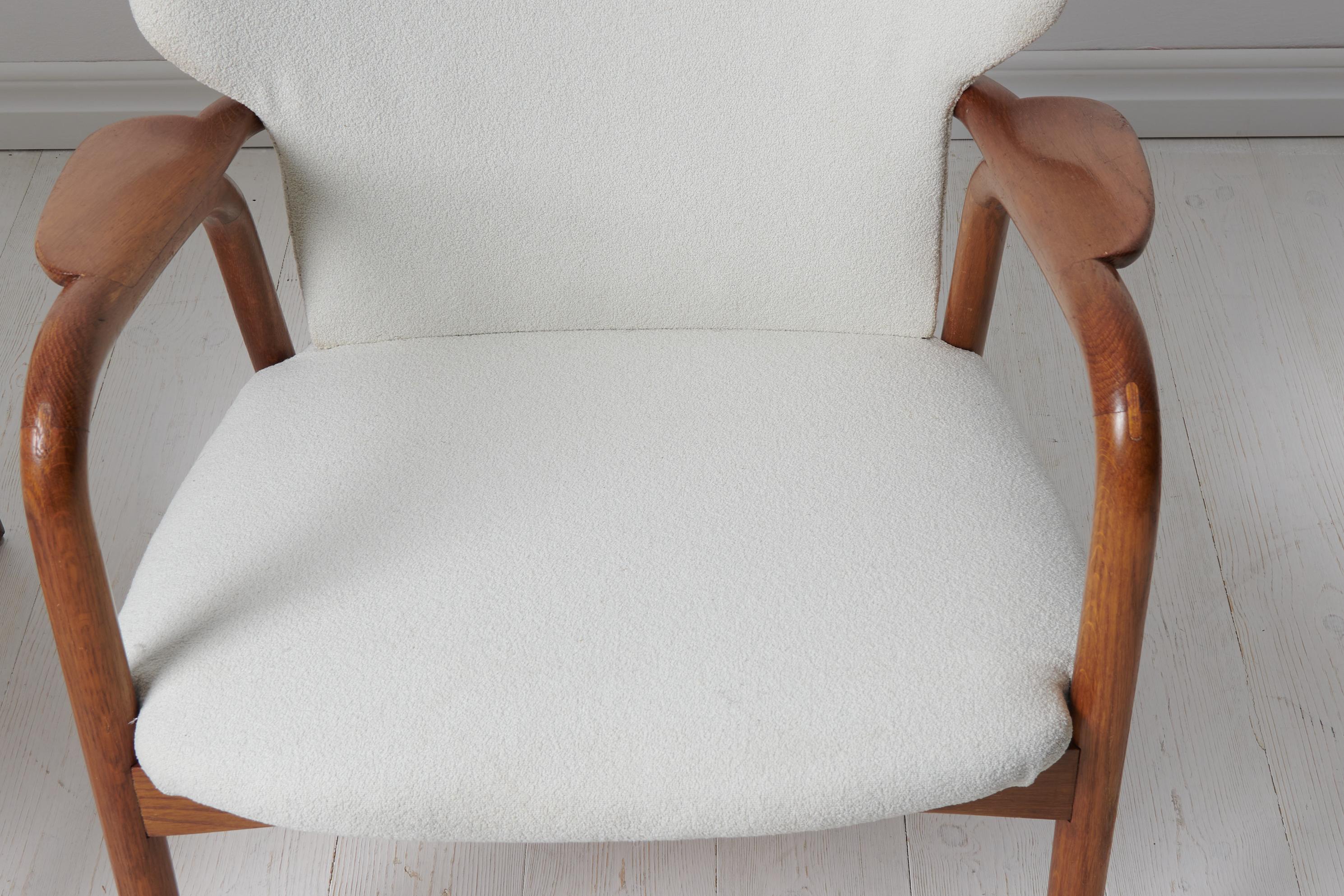 Pair of Swedish Modern Upholstered White Armchairs For Sale 3
