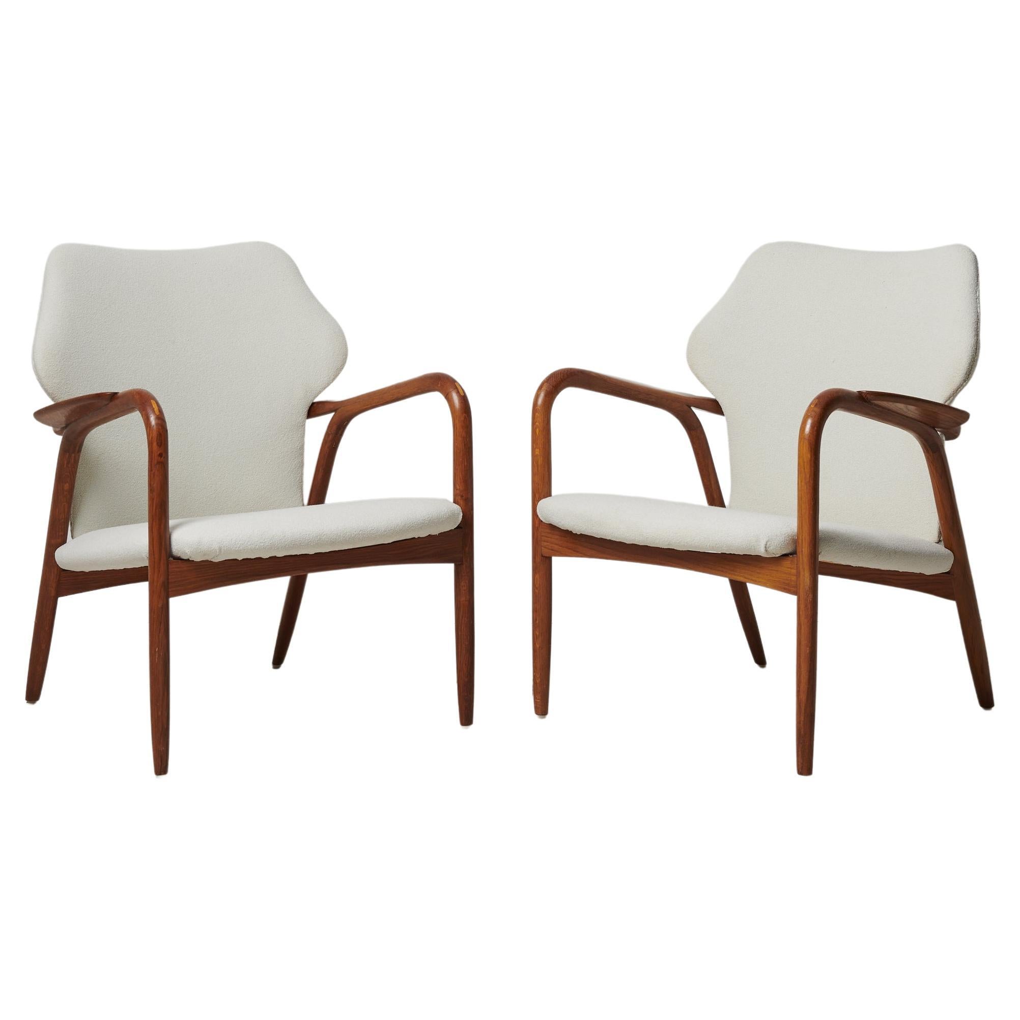 Pair of Swedish Modern Upholstered White Armchairs For Sale