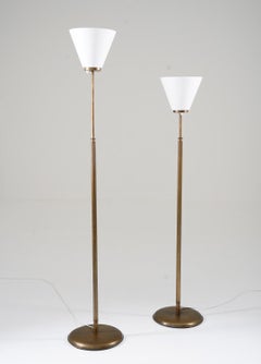 Pair of Swedish Modern Uplight Floor Lamps in Brass, 1940s